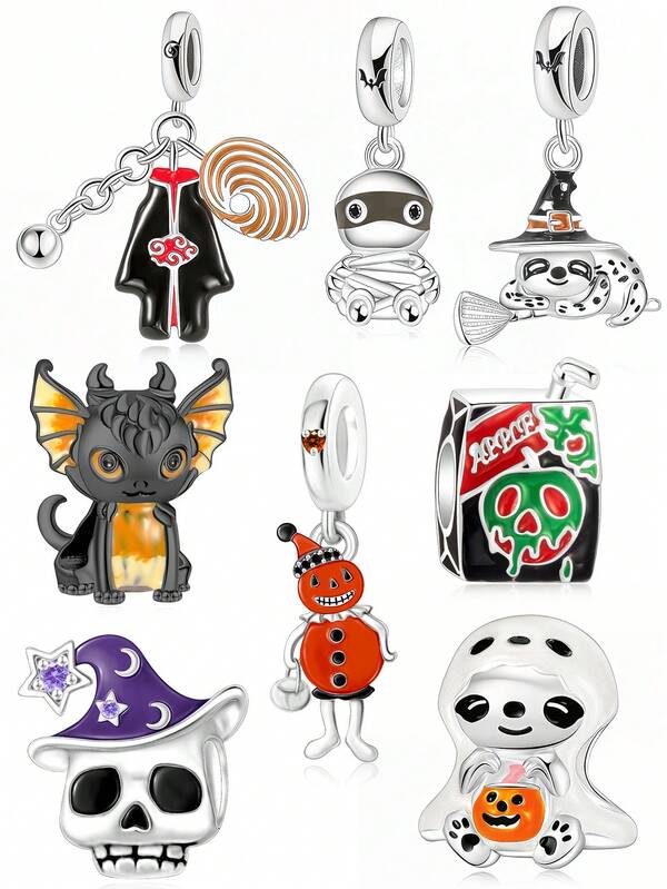 1pc Fashionable & Charming Halloween Series Skeleton, Ghost, Mummy, Witch, Drink Bottle Beaded DIY Halloween Bracelet Necklace Gift