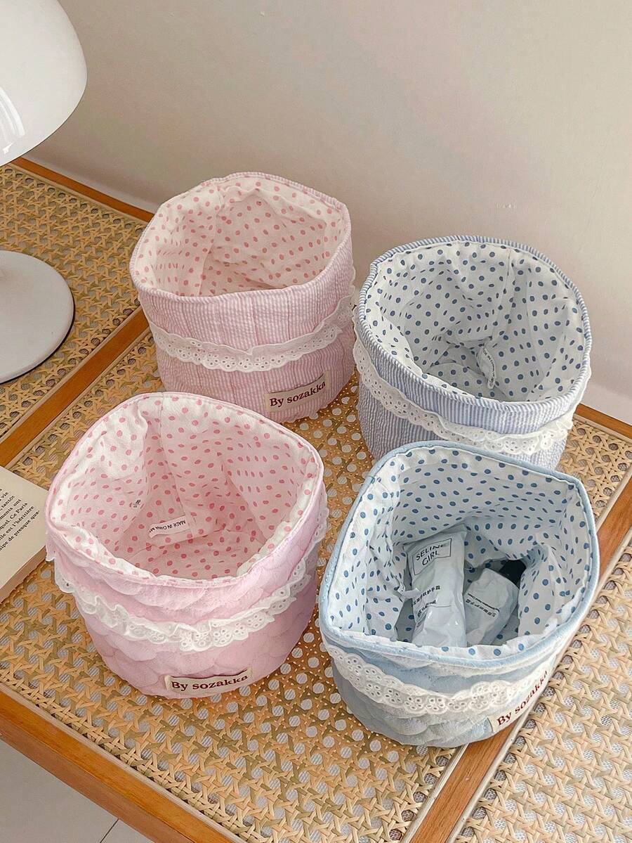 1 chiếc giỏ đựng đồ để bàn thanh lịch, giỏ đựng đồ tròn không nắp, giỏ đựng mỹ phẩm trang trí viền ren, giỏ hình trái tim, giỏ đựng đồ trang điểm kiểu dáng tươi mới, hộp đựng đồ nhỏ để bàn. - Nhiều màu - Xem 1