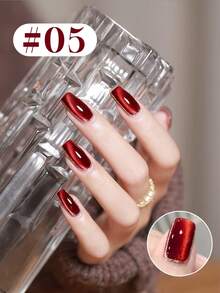 NAI SHI Nail Polish 12ML Capacity, 2025 Autumn And Winter Season, New Year New Style, Women's Gift With Dazzling Glass Beads, Titanium Gold Red Mirror, Wine Red Ruby Crystal Cat Eye Gel Nail Polish. Suitable For All Seasons, Wine Red Translucent Cat Eye Magnetic Nail Beauty. Use With Base Coat And Top Coat, Requires UV Lamp. - Multicolor - View 16