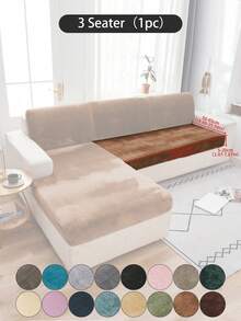 1pc Black Silver Fox Velvet Stretch Sofa Seat Cushion Cover, Classic Minimalist Solid Color Dust-Proof Decorative Protective Slipcover, Suitable For Hotel, Bedroom, Living Room, Camel, Light Gray, Dark Gray, Autumn Decor, Room Decor, Back To School, School Supplies