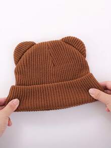 1 pieza Gorro de punto con orejas de oso para niños y bebés - Multicolor, lindo para el invierno y uso diario - Gorro con orejas de oso - Ver 8