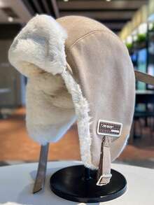 1pc Unisex Winter Hat, Water-Resistant Fabric, Fleece-Lined With Ear Flaps, Suitable For Outdoor Activities And Casual Wear Fall