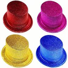 6pcs Unisex Sequined Lincoln Hat Sequined Bow Set Retro Ballroom Jazz Hat Fashionable Party Outfit - Multicolor - View 6
