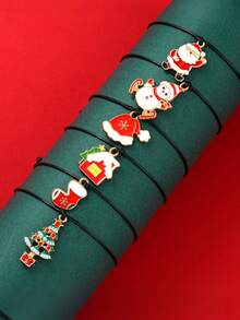 12pcs-Minimalist Christmas Tree Snowman Weaving Bracelet Sets Christmas Cute Snowman Socks Drip Pendant Knitted Card Set Christmas Gifts For Women Girls Perfect For Holiday Gifting Women's Bracelet