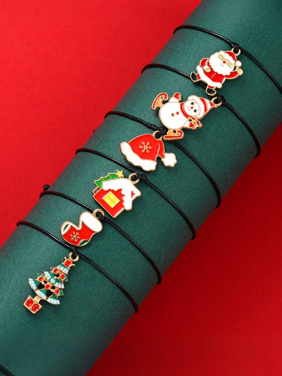 12pcs-Minimalist Christmas Tree Snowman Weaving Bracelet Sets Christmas Cute Snowman Socks Drip Pendant Knitted Card Set Christmas Gifts For Women Girls Perfect For Holiday Gifting Women's Bracelet