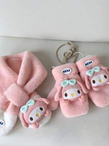 Sanrio قفازات كورية صغيرة جديدة للخريف والشتاء، مطرزة برسوم كرتونية جميلة، سميكة ودافئة من الفرو