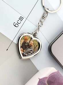 Llavero personalizado con foto, llavero personalizado con foto en forma de corazón, regalo de aniversario, regalo de cumpleaños, regalo del Día del Padre, regalo de llavero con foto para papá y mamá - Plateado - Ver 6