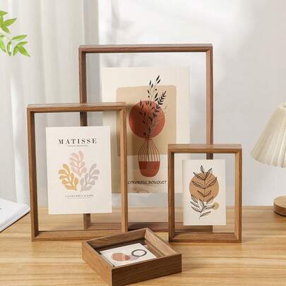 双面相框，高透明亚克力玻璃和木塑复古相框，DIY相框，适用于照片、标本展示、书法框，适用于客厅和卧室装饰、节日派对、生日礼物、家居装饰、室内装饰、创意桌面植物标本收纳和情人节礼物。