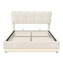 HOKZYHOUSE Polsterbett 140x190 cm, LED Doppelbett mit Stauraum , Hydraulisch Stauraumbett mit Bettkasten, Bettgestell mit Kopfteil,  Samt, Beige,halloween