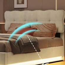 HOKZYHOUSE Polsterbett 140x190 cm, LED Doppelbett mit Stauraum , Hydraulisch Stauraumbett mit Bettkasten, Bettgestell mit Kopfteil,  Samt, Beige,halloween