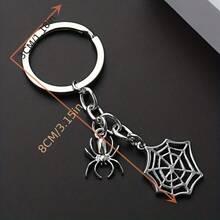 1pc Spider Web Spider Alloy Keychain Gothic Style Keychain Punk Classic Style Car Bag Pendant Halloween Accessories - Silver - View 5