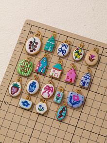 1 pezzo Ciondolo semplice e carino in acciaio inossidabile a forma di casa con fiore, arco e ciliegia, adatto per realizzare collane, bracciali, orecchini, portachiavi, catene per borse, fibbie per merletti, accessori gioiello da donna, accessori fai-da-te