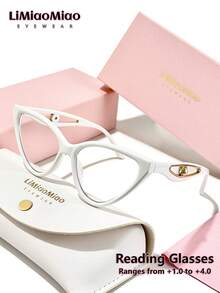 LiMiaoMiao 1pc Cat Eye Vintage Reading Glasses, Multi-Color, Clear Lens, Computer/Reading Glasses, Magnification +1.0 To +3.5, With Case & Cloth, Suitable As Holiday Gift - 透明 - 查看 4