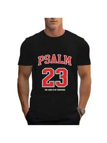 T-shirt casual da uomo con stampa Salmo 23:9 - Manica corta, scollo tondo, nera con stampa rossa e bianca, ideale per gli sport estivi e il tempo libero