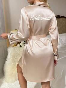 Bata nupcial personalizada con ribete de encaje de satén, bata de satén personalizada, regalo de bata nupcial, regalo de despedida de soltera, ropa de estar en casa de seda - Multicolor - Ver 7