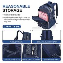 Mesh Backpack 36L Large Heavy Duty Casual Daypack For School And Outdoor Activities With Inner Laptop Compartment, Durable Polyester Material - 海軍藍PVC-34L - 查看 3