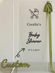1pc Personalized Christening Decoration Sign, Transparent Wedding Welcome Board, Customized Christening Transparent Banner, Christening Decoration, Customized Wedding, Birthday Welcome Cloth, Party Banner Cloth, Modern Christening Flag, Personalized Transparent Cloth Banner, Wedding Decoration, Customized Wedding Welcome Cloth, Wedding Banner Cloth, Customizable Text, Name, Date - Multicolor - View 2