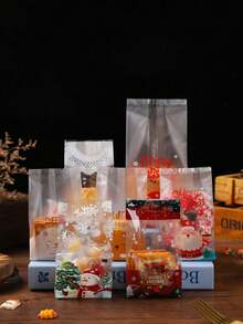 50pcs Christmas Transparent Snack Candy Bags, Gift Packaging Bags, Holiday Baking Dessert Cookie Self-Sealing Bags,Durable Material, Suitable For Candies, Gifts, Suitable For Christmas Decorations, Holiday Parties, Seasonal Decorations, Christmas Baking Supplies, Christmas Kitchen Storage Bags