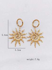 1 套 2 件不锈钢 18K 镀金恶魔之眼、螺旋、太阳、月亮、角形吊坠和耳环，波西米亚海洋海滩风格女士耳环 - 金黃色 - 查看 11