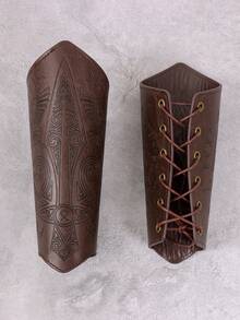 1Pc Unisex PU Leather Wrist Bracer Viking Medieval Wristband Arm Guard Armor For Renaissance Faire Larp Cosplay Prop Punk Rivet Decor Bracelet