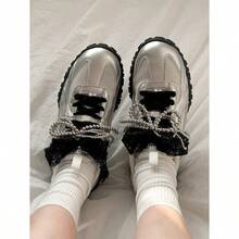 1 Pc Lace Butterfly Shoelaces Ins Style Small-Niche Korean Atmosphere Lace Bow Shoelaces, 120cm, Sneakers, Casual Shoes Accessories, Black For Summer Daily Wear - 黑色 - 查看 6