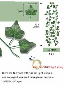12件装人造常春藤藤蔓带灯饰，绿叶仙女花环，适用于墙面、卧室、花园、家居装饰，可用于婚礼、生日、情人节、母亲节、春节、新年派对装饰，情人节礼物，毕业典礼，仿真植物