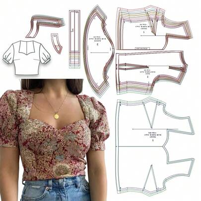 Sweetheart Neckline Crop Top 9 Sizes(XS-5XL) Sewing Patterns,1:1 Scale Basic Women's Garment Sewing Patterns,Including Step-By-Step Color Graphic Tutorial,Sewing Patterns For Beginners,Apparel Making Templates,Handmade Garment Sewing Patterns