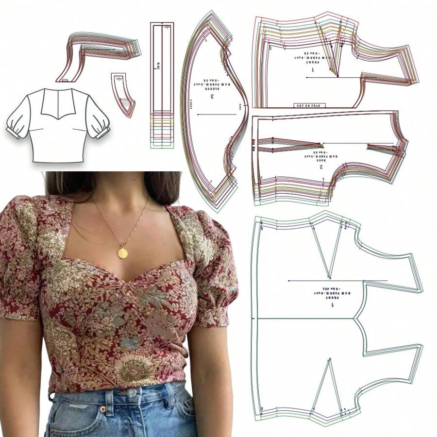 Sweetheart Neckline Crop Top 9 Sizes(XS-5XL) Sewing Patterns,1:1 Scale Basic Women's Garment Sewing Patterns,Including Step-By-Step Color Graphic Tutorial,Sewing Patterns For Beginners,Apparel Making Templates,Handmade Garment Sewing Patterns - Brown - View 1