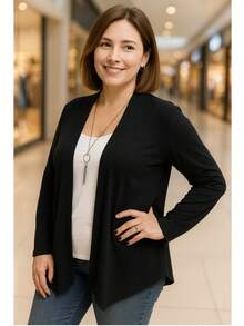 Cardigan Short Women's Mid-Season Plus Size Coat - Black - View 1
