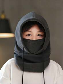 Kids Fleece Warm Hat, Autumn/Winter Student Cycling Windproof Hat Scarf, Unisex Thick Thermal Headwear - 1PC - View 4