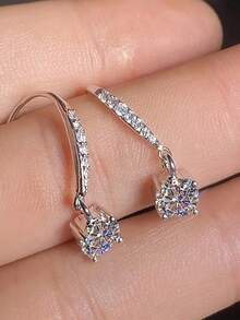 1 Pair Cubic Zirconia Teardrop Earrings For Teens, Suitable For Daily Decoration, Party Jewelry Or Birthday Gift - Silver - View 4