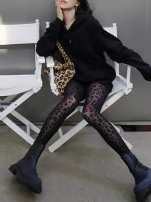 1双女士哥特复古豹纹印花紧身裤袜圣诞礼物 - 黑色 - 查看 4
