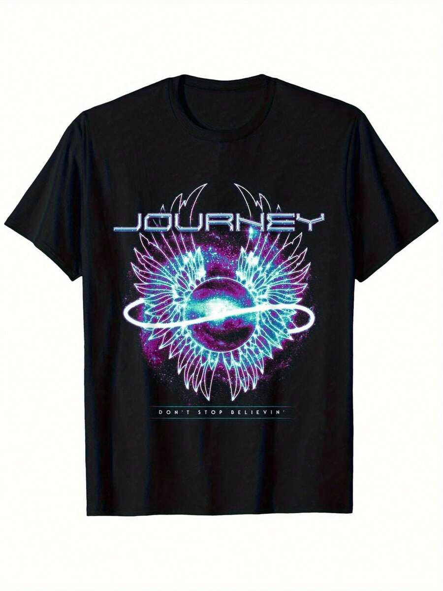 Camiseta Journey Galaxy Wings, Camiseta Journey, Camiseta de Moda, Camiseta Deportiva Casual Cómoda y Transpirable para Primavera, Verano, Vacaciones y Ocio. - Negro - Ver 1