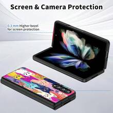 Floral, Animal And Galaxy Print Pattern Foldable Phone Case Compatible With Sam Galaxy Z Flip 3 4 5 6 7 Folding Case Design For Moto Razr 40 50 60 Ultra Cute Phone Case For Girl And Women - 彩色貓 - 查看 2