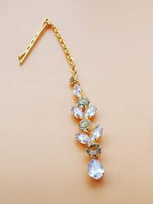 Rhinestone Round Teardrop Gold Forehead Chain Hair Accessory - Gold - View 3