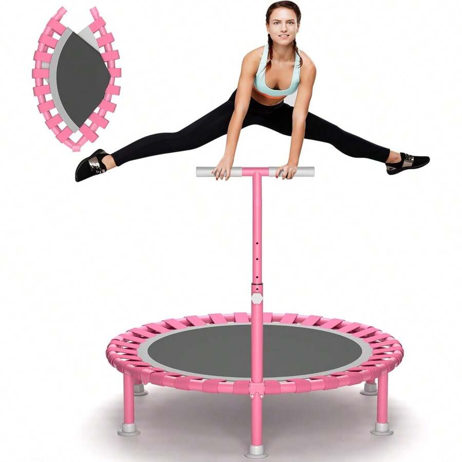 Foldable Mini Trampoline, 40" Rebounder For Adults & , 450lbs Capacity With T-Shaped Adjustable Bar, Indoor Fitness Workout Exercise Equipment - 1default - View 1