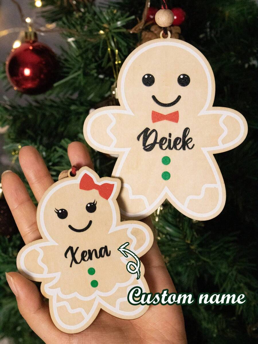 Custom Christmas Decorations With Name, Personalized Christmas Tree Decorations, Customized Christmas Ornaments, Customizable Christmas Gifts, Wooden Gingerbread Boy And Girl Pendants, Diy Ornaments, Christmas, Party Decorations, Living Room Decor, Indoor, Outdoor, Garden, Room Decor, Boy, Girl, Mom - Style a - View 1
