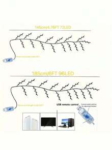 1pc 5.9ft/1.8m Artificial Tree Branch Lamp, Soft & Flexible Willow Branch Design, USB Powered, 8 Lighting Modes, Suitable For Indoor Living Room & Bedroom Decor, Atmosphere Lighting, Party, Birthday, Christmas Decoration