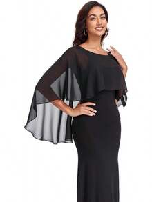 Soft Sheer Chiffon Shawl Wrap For Evening Dresses - màu đen - Xem 10