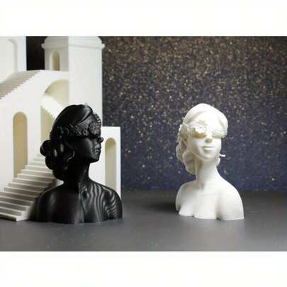 1 Peça Estátua de Busto de Senhora Vendada com Impressão 3D Floral - Escultura Elegante de Meio Corpo com Coroa de Flores nos Olhos para Prateleira, Decoração de Mesa - Acessórios de Figura Feminina Artística - Presente Gracioso Perfeito para Entusiastas de Arte e Amantes de Decoração Estética
