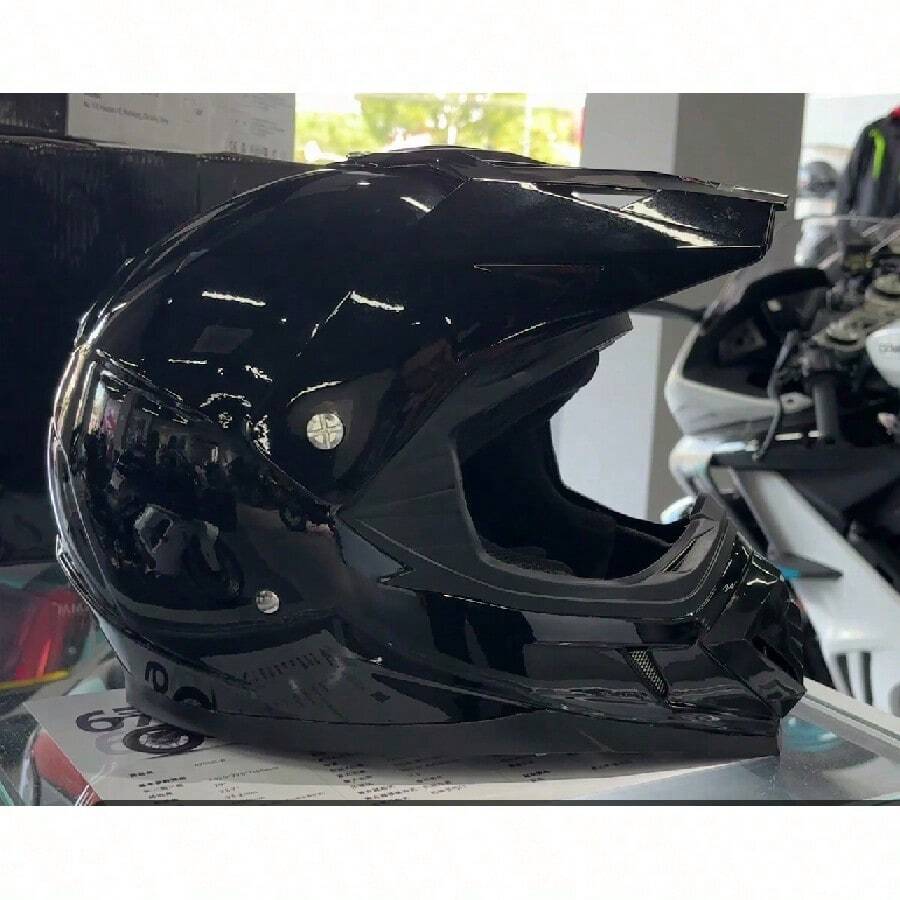 AINHFAAD Off-Road Helmet For Teenagers, Small Head Circumference, DOT/ECE Certified Off-Road Helmet With Wide Angle View, Ventilation And Breathability, Made Of ABS, Suitable For Both Men And Women, Breathable, Black Satin And Glossy Finish, B07 - Bright Black - 查看 1
