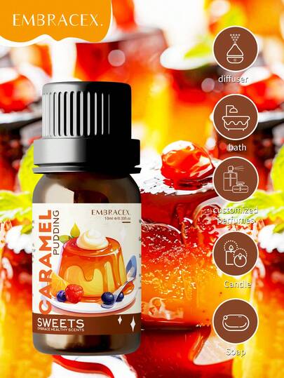 EMBRACEX. 10ml Caramel Pudding Essential Oil, Caramel Fragrance Oil, Aromatherapy Oil, Sweet And Long-Lasting Caramel Scent, Suitable For Candles, Humidifiers, Diffusers, Wooden Incense Sticks, Rattan Incense Sticks, A Great Beauty Gift For Women