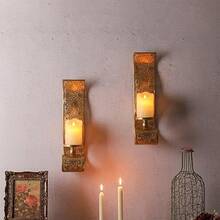 Wall Candle Sconce Set Of 2Gold Metal Wall Mount Candle HolderSpanish Baroque Hollow Carving WallMounting Sconces For Living Room Bathroom Dining Areas Hallways Decorations - 金色 - 查看 5