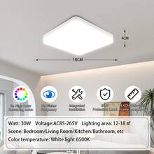 LED Ceiling Light, Home LED Light, White Frame Flat Panel Light, Bedroom Flush Mount Light, Home Lighting, 6500K, 110V/220V Universal, LED Room Light, High Brightness, Flicker-Free, Square/Round Pendant Light, Indoor Lighting Suitable For Home/Bedroom/Room/Hallway/Kitchen/Bathroom/Apartment/Balcony/Office - White Panel Ceiling Light - View 13