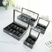 New 3/6/10/12 Slots Watch Box, With Large Glass Printed Striped, ASTUO 20 Slots Men's Watch Box, Black Luxury Watch Box Storage Case With Drawer, Leather Watch Display Box, Watch Organizer Box, Jewelry Box, Bracelet Box, Removable Watch Pillow