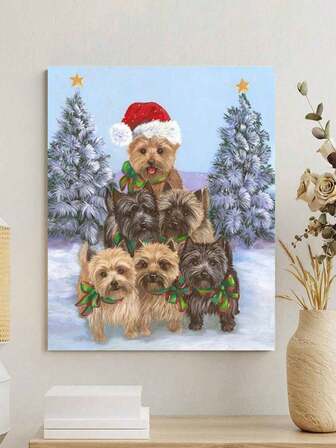 40*50cm Frameless Digital Oil Painting Kit - Cute Christmas Dog, DIY Painting Set For Adults Beginners, Stress Relief Art Supplies With Paint, Brushes, And High-Definition Outline, Waterproof & Quick-Drying Paints, Creative Gift For Friends & Family