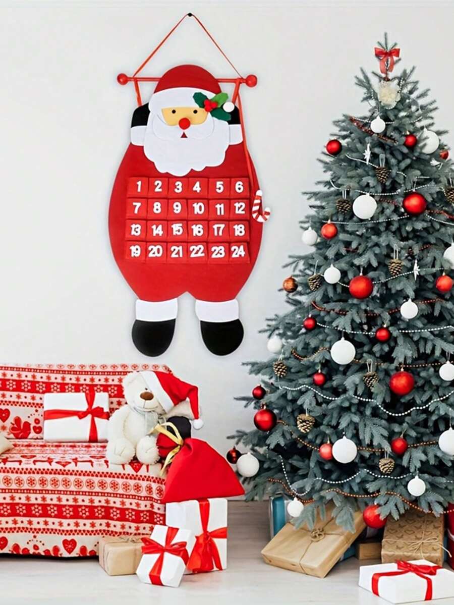 1pc Santa Christmas Advent Calendar Felt Hanging Reusable Calendar Decorations For Christmas Party,New Year,Holiday Wall Door Gift Home Decor Supplies Christmas Decorations Room Decor Winter Christmas Decorations Home Christmas Gifts Christmas Decor - Multicolor - View 1