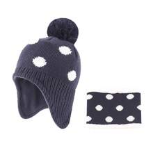 Baby Boys Girls Winter Hat And Collar Scarf Set Knit Toddler Earflaps Beanie Kids Warm Fleece Lining Hat With Pompom