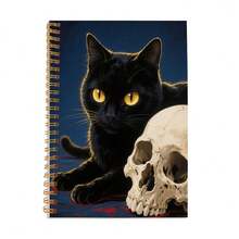 Halloween Spooky Black Cat Skull Art Spiral Notebook, Gothic Horror - Themed Journal Perfect For Holiday Notes, Gifting, And Spooky Season Ambiance Creation