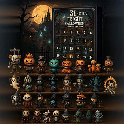 31 Nights Of Fright, Halloween Countdown Box With Figurines, Halloween Advent Calendar 2025, Scary Doll Collectible Horror Figures, Mini Hanging Charms, Halloweens Decorations Surprise (31 Days)